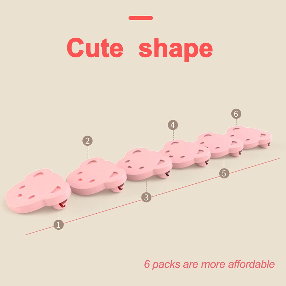 Clip di sicurezza per bambini in plastica, 6 pezzi multifunzione per vestiti tovaglie pannolini orso rosa