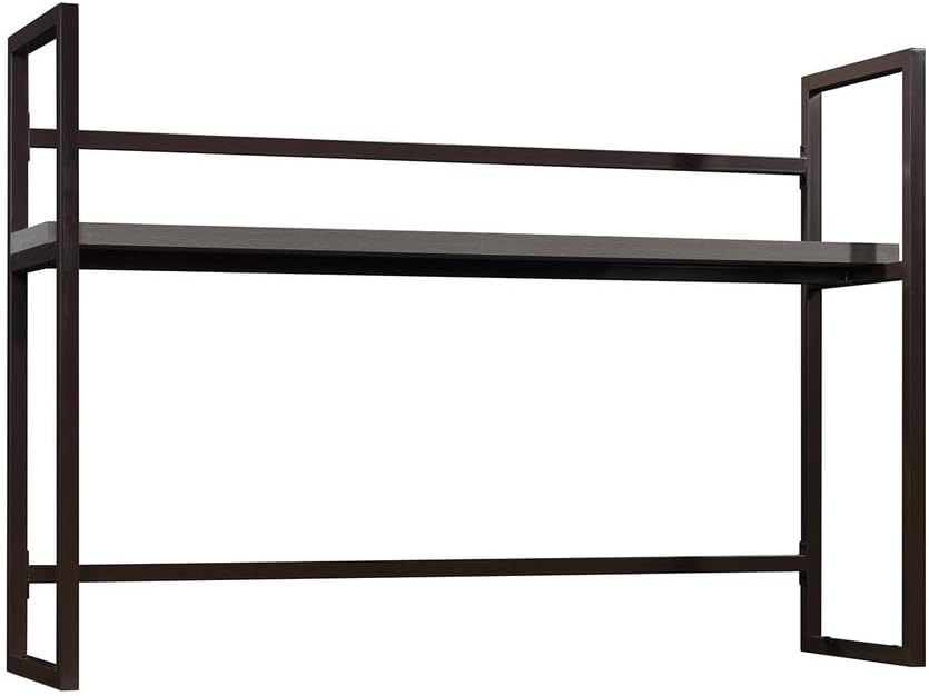 Desk Hutch with 1-Inch Thick Top, 60" Open Storage Shelf for Work Table, Metal Frame Hutch with Open Shelves, Brown & Grey