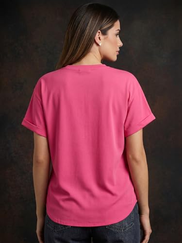 Image of JUNEBERRY Pure 100% Cotton Oversized Loose Fit Drop Shoulder Round Neck Boyfriend Fit Solid Half Sleeves T-Shirt for Women & Girls (Sizes: S to 2XL)