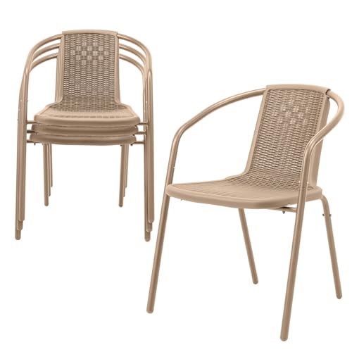 VINGLI PE Rattan Outdoor Dining Chairs Set of 4, Plastic Stackable Patio Chairs for Indoor, Porch, Restaurant, Garden,Champagne