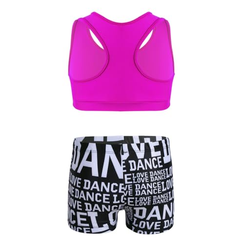 Kids Girls 2 Pieces Dance Outfit Raceback Crop Tank Sport Bra and Sport Shorts Letter Printed Boyshorts Set2