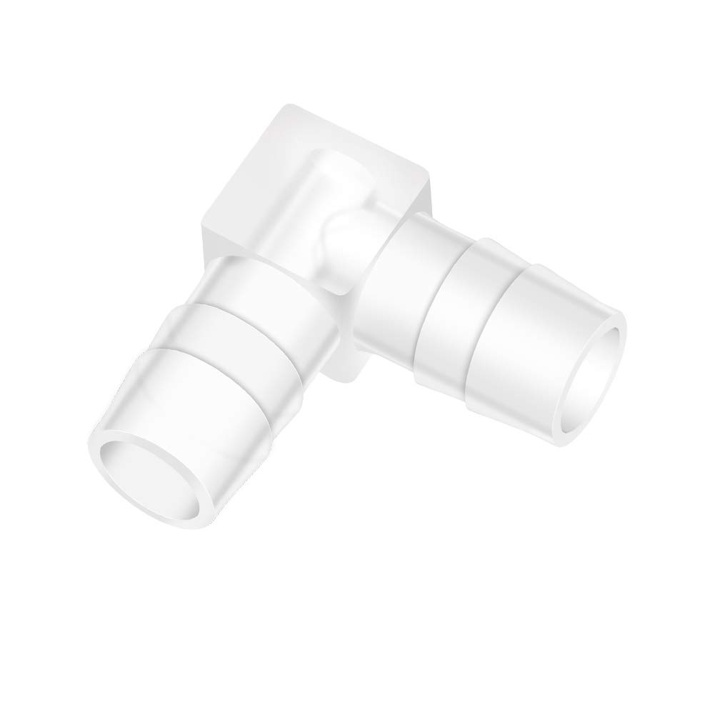 Quickun 3/8" Hose Barb 90 Degree Elbow L Fitting, Plastic 2 Way Equal Barbed Joint Splicer Mender Union Adapter Hose Fitting ( Pack of 5 )