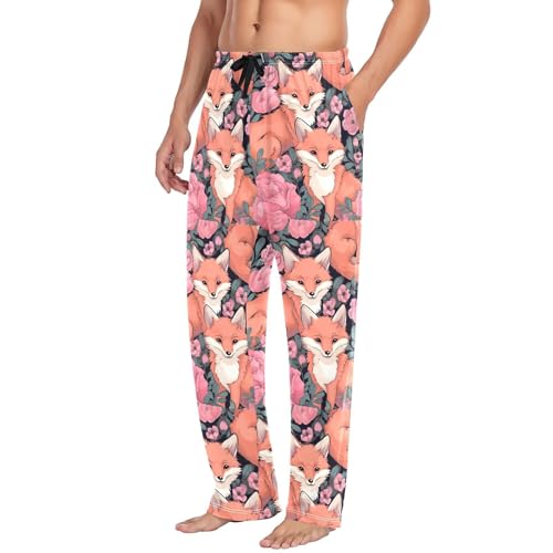 Men's Cute Foxes Pajama Pants with Pockets - Straight Fit Cotton Sleep Bottoms for Lounge & Nightwear#7694