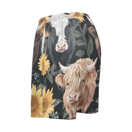 Lovely Cow Sunflower Pajama Bottom Shorts for Men Soft Casual Sleep Lounge Shorts with Pockets S-XXL3