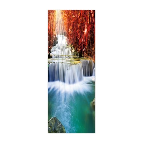 Adhesivo decorativo para puerta de cascada del bosque con papel pintado para puerta, adhesivo de Trompe Loeil, papel pintado en 3D Trompe L'Ompe L'Ox Póster de puerta, 83 x 204 cm