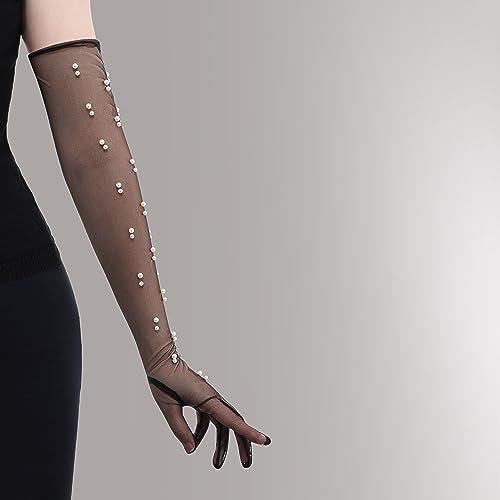 Guantes de malla largos de tul para novias y bodas elegantes 2