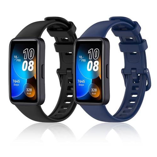 aceyoon 2 Piezas Silicona Reloj Correa Compatible con Huawei Band 8/9 para Mujeres Hombres, Deportiva Ajustable Pulseras para Huawei Band 8/9 (Negro y Azul