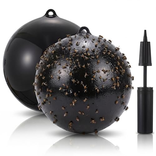 Mysora 2 Pack Inflatable Fly Trap Balls 18inch Sticky Catcher for Black Yellow Greenhead Flies Outdoor Insect Control for Barn Stable Garden Greenhouse (Glue Not Included) (Fly Ball Trap)