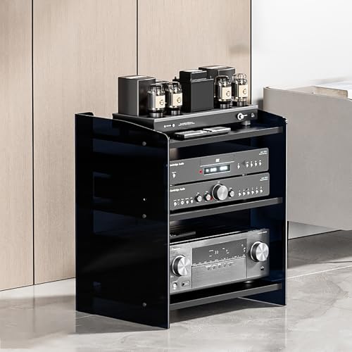 Gabinete de audio negro de 3 niveles y consola multimedia moderna de suelo para salón