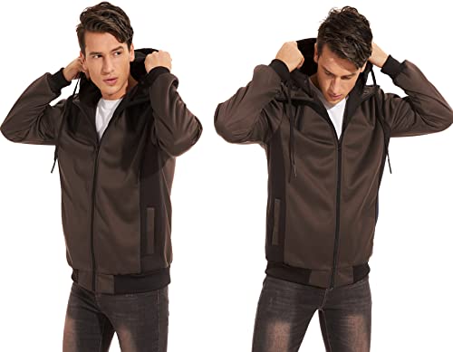 Image of YuKaiChen Men's Hooded Jacket Slim Fit Double Zipper Turtleneck Fleece Hoodie Outerwear