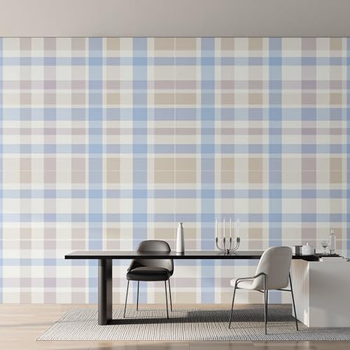 Papier peint carreaux champêtre bleu pour masquer les défauts du mur - 5