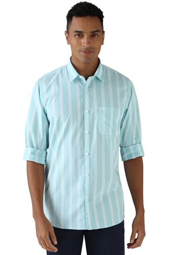 Image of Peter England Men Cotton Slim Fit Stripe Shirt