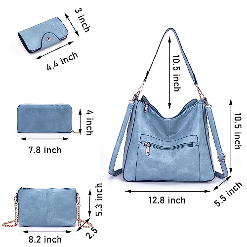 Image of Qiyuer 13 inch Women Spacious Soft PU Handbag Hobo Bag Purse Wallet Set 4pcs | Large, Dual-use Crossbody & Shoulder Bag, Multi-pocket, Divided Compartments, Fits Tablet, Versatile for Daily & Work