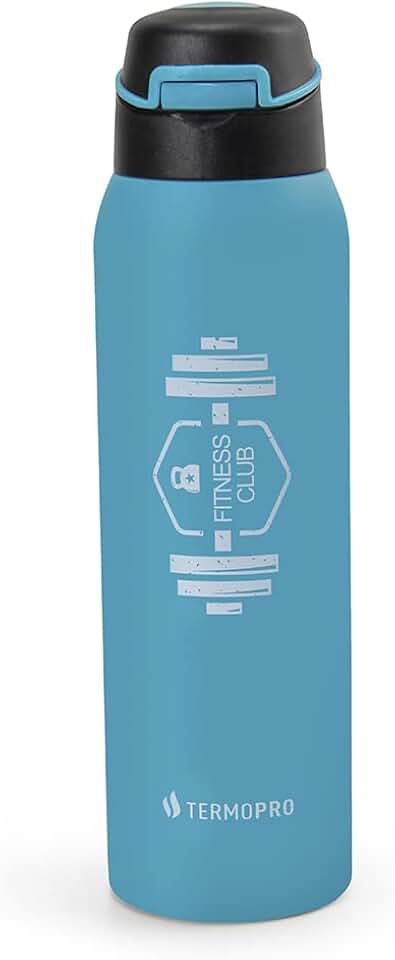 TERMOPRO Squeeze Térmico Azul 500ml Garrafa Térmica Inox Sport Fitness com Tampa Fast Click Conserva Bebidas Geladas 12h e Quentes 6h Ideal para Academia e Esportes