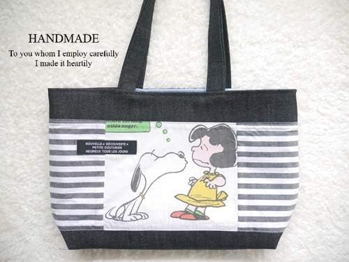 Amazon Co Jp スヌーピートートバッグハンドメイドバックデニムリメイクマザーズレッスンバッグ絵本袋お稽古バッグポーチ ホビー 通販