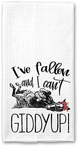 I've Fallen and I Can't Giddyup! Funny Microfiber Horse Farm Tea Towel Kitchen Linen
