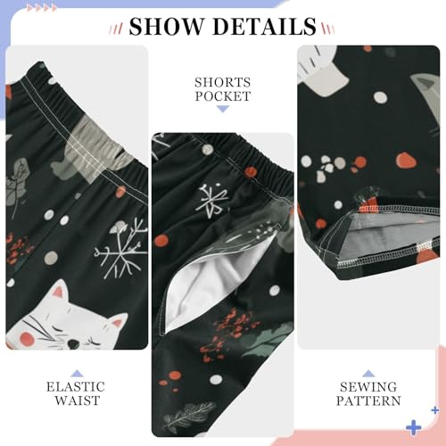 Xmas Cat Berry Boys Long Pants Soft Trousers Elastic Waist Kids Lounge Bottoms with Pockets S-XL4