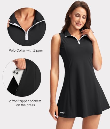 Image of Viodia Women's Tennis Golf Dress with Shorts | Active, Exercise, Workout, Sports, Athletic, Dresses for Women, with Zipper Pockets