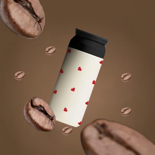 Image of The Messy Corner Coffee Tumbler - Ivory Stainless Steel 350ml | Leak-Proof Insulated Travel Mug for Gym, Office & Vacation | 12hr Hot & 15hr Cold Retention | Hearts Print