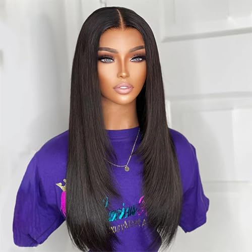 Image of ISEE Straight Glueless Wigs Human Hair 7x5 Layered Wig For Women 24 Inch