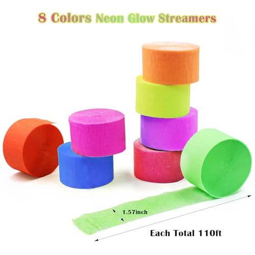 Image of 1760feet Blacklight Party Streamer Decorations 16 Rolls Glow Crepe Paper UV Reactive Fluorescent Neon Paper Streamers Glow Party Supplies and Decorations for Wedding, Birthday, Neon Fiesta Party