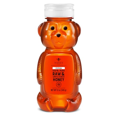 Nate's Louisiana 100% Pure, Raw & Unfiltered Honey - 12 oz. Honey Bear Bottle - All-natural Sweetener