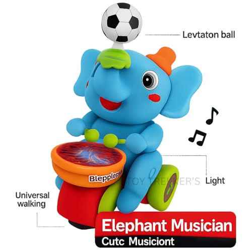 Image of Musical Elephant Toy with Levitating Ball | Light & Sound Bump & Go Drummer for Toddlers | 360 Rotating, Universal Walking, Learning Toys for Boys & Girls Age 3+