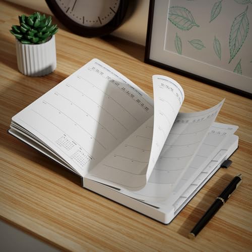 TDOLISSTE - Calendario 2026 Planificador, A5 Agenda Libro Calendario 365 Páginas Plan Diario y 24 Páginas Plan Mensual, Multilingüe, Porta Lápices y Bolsillo Interior, Edición Encuadernada (Gris) - imagen 6