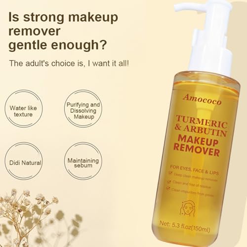 Image of Turmeric & Arbutin Makeup Remover Water, Deep Clean Facial Cleanser for All Skin Types, 5.3 fl oz, Removes Waterproof Makeup & Impurities, Non-Stripping, Residue-Free Formula with Natural Ingredients