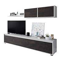 Habitdesign, Moderne Wohnwand mit TV-Schrank in Artik weiß und Rost, Wohnzimmermöbel mit Stauraum, Maße: 200 x 43 x 41 cm (B x H x T), Modell Alida