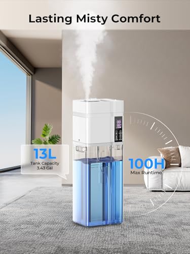 13L/3.43Gal Humidifier Large Room, 800ft² Coverage, 100H Runtime, Auto Humidity Control, Top Fill, Humidifiers for Bedroom, 35dB Quiet, Sleep Mode, Aroma Diffuser, 24H Timer, Auto Shut-off Protection - Image 3