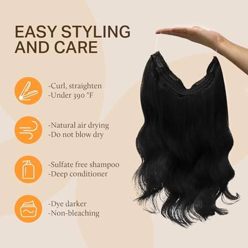 Image of DOORES Wire Hair Extensions, Jet Black 12 Inch 70 g Real Remy Human Fish Weft Extensions Wire Hair Invisible Fish Transparent Line Adjustable Hairpieces Secret Straight