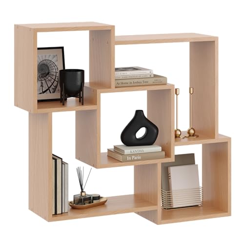 Wandregal 91x98x18 Hängeregal Mordern Design Dekoregal für Wohnzimmer Schlafzimmer Büro und Küche (Buche)