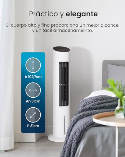 Pro Breeze OmniAir Climatizador Evaporativo Portátil 3 en 1 de 5L con Humidificación, 3 Velocidades, Temporizador 7H, Mando a Distancia y Oscilación - Enfriador de Aire Evaporativo - Blanco