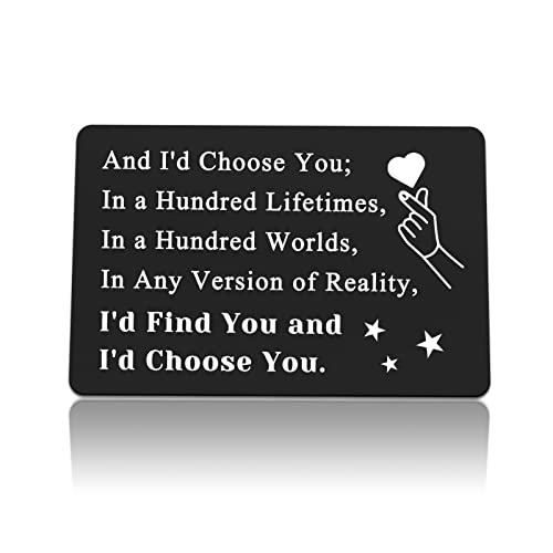 I Choose You Engraved Wallet Card Gifts for Boyfriend Husband Gifts from Wife Anniversary Jewelry Gifts for Him Fathers Day Valentines Gift Future Husband Groom Cards from Bride Romantic Gifts for Him