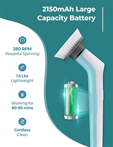 Homitt Electric Spin Scrubber Power Brush Shower Scrubber, Cordless and Handheld Bathroom Scrubber with 3 Replaceable Cleaning Brush Heads, High Rotation for Cleaning Floor, Sink, Tile and Tub - Thumbnail 2
