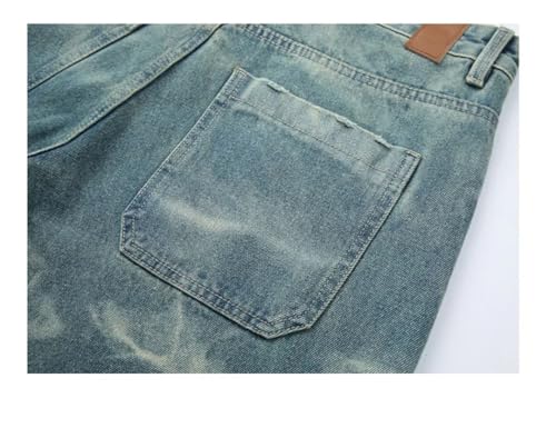 Men's Korean Style Washed Ripple Vintage Jeans Wide Leg Casual Loose Straight Pants3