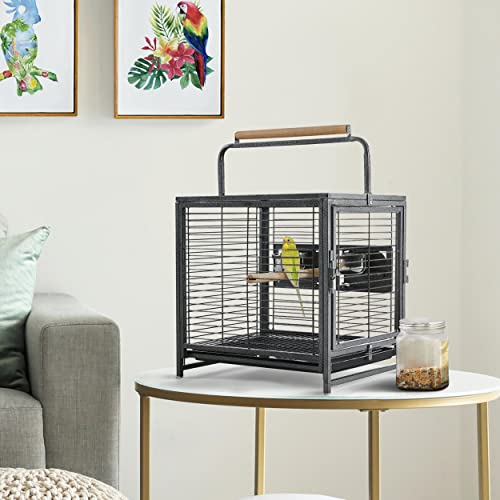 Yaheetech-255-Wrought-Iron-Bird-Travel-Carrier-Cage-Parrot-Cage-with-Handle-Wooden-Perch-Seed-Guard-for-Small-Parrots-Canaries-Budgies-Parrotlets-Lovebirds-Conures-Cockatiels Yaheetech 25.5'' Wrought Iron Bird Travel Carrier Cage Parrot Cage with Handle Wooden Perch & Seed Guard for Small Parrots Canaries Budgies Parrotlets Lovebirds Conures Cockatiels - Image 3