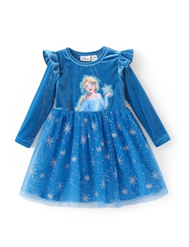 Image of Disney Girls' Tulle Tutu Dress Birthday Party Outfit Baby /Toddler | Officially Licensed, Frozen Elsa, Minnie, Princess, Velvet Top with Belt, Multi-Layer Mesh Skirt, Ruffle Long Sleeve Clothes