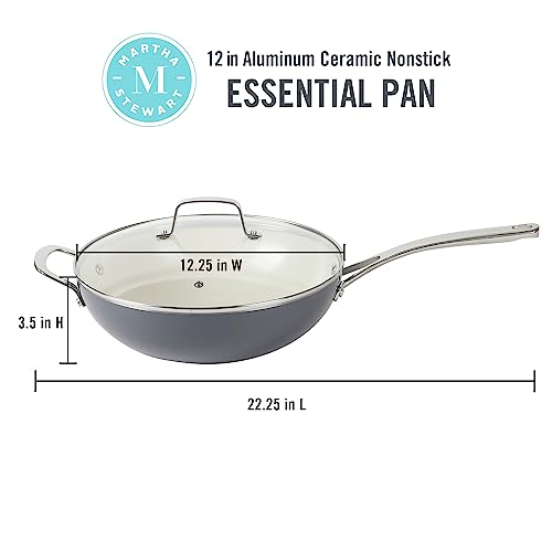 Martha Stewart 138449.02R Lockton 12 Inch Essential Multipurpose Heavy Gauge Aluminum Frypan/Wok Pan W/Pfa Free Premium Ceramic Nonstick Interior- Grey thumb #2