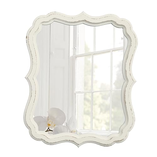 Sintosin Specchio da Parete con Cornice 33 x 40 cm, Specchio Vintage Bianco in Legno Rustico, Specchio Rettangolare da Parete per Soggiorno, Camera da Letto, Bagno, Corridoio