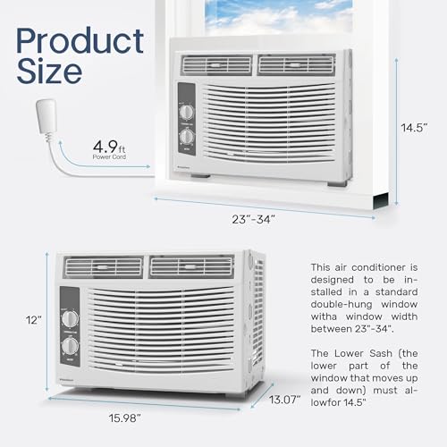 Image of PhiloDeco 5000 BTU Window Air Conditioner Easy Cool - Capable of Cooling Up to 150 sq ft. 2 Fan Speeds, 4-Way Air Direction, Mechanical Control, Filter, for Small Room Air Conditioner, Small Ac Unit