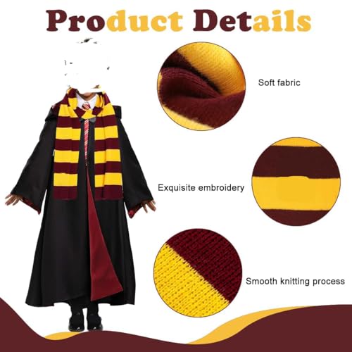 Fancyku Store Fancyku Gryffindor Knit Striped Scarf, Yellow Wizard - Image 3