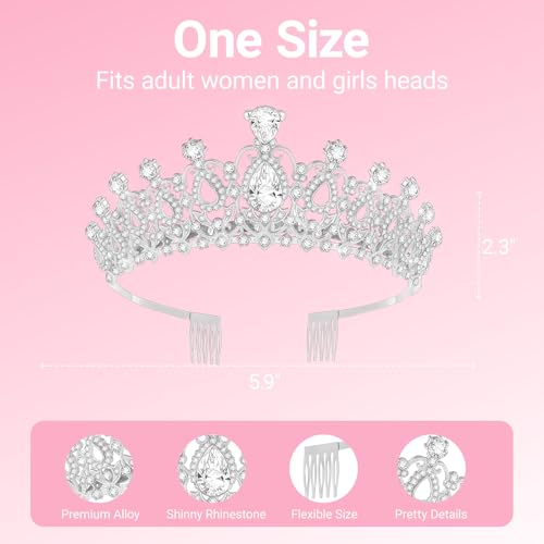 Birthday Tiara and Crown with Sash, Birthday Tiara for Women Party (Silver)