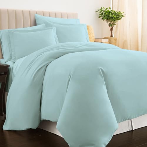 Pizuna 100% Cotton Double Duvet Cover Set Baby Blue, 400 Thread Count Long Staple Cotton Duvet Cover 200x200cm, Sateen Weave Quilt Cover with Button Closure (Double Duvet Cover Cotton)