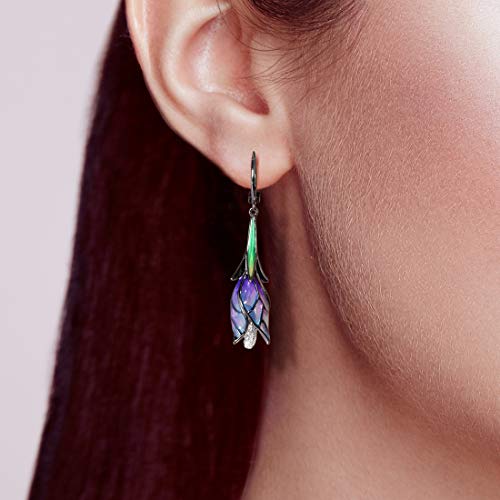 Santuzza Tulip Earrings 925 Sterling Silver Enamel Floral Drop Earrings Purple Flower Dangle Earrings For Women (Latch Back) #TOP4