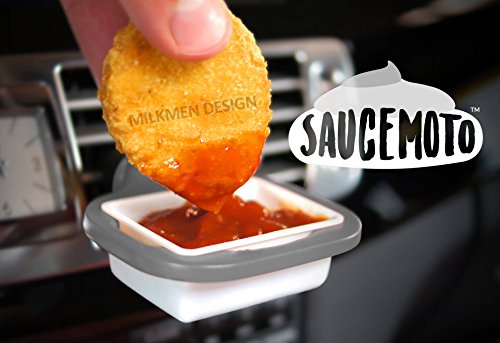 Saucemoto Dip Clip | An in-car sauce holder for ketchup and dipping sauces. As seen on Shark Tank (4 Pack, Gray)