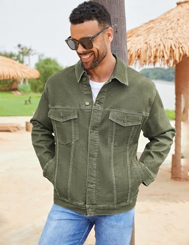 Image of Bindefon Denim Jackets for Men Trucker Jean Jacket Unlined Coats Spring Fall Outfits