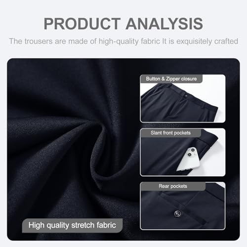 Men's Wrinkle-Free Classic Fit Stretch Dress Pants - 4-Way Stretch Drape-Finish No-Iron Office Pants for Formal & Casual4