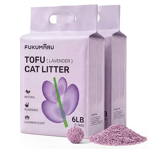FUKUMARU Tofu Cat Litter 12lb - Lavender Scent Firm Clumping Natural Odor Control Low Dust Flushable Plant-Based Pellets for Cats 6lb x 2 Bags